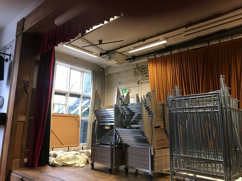 School Hall & Stage Curtains - Hampstead - Before: Stage